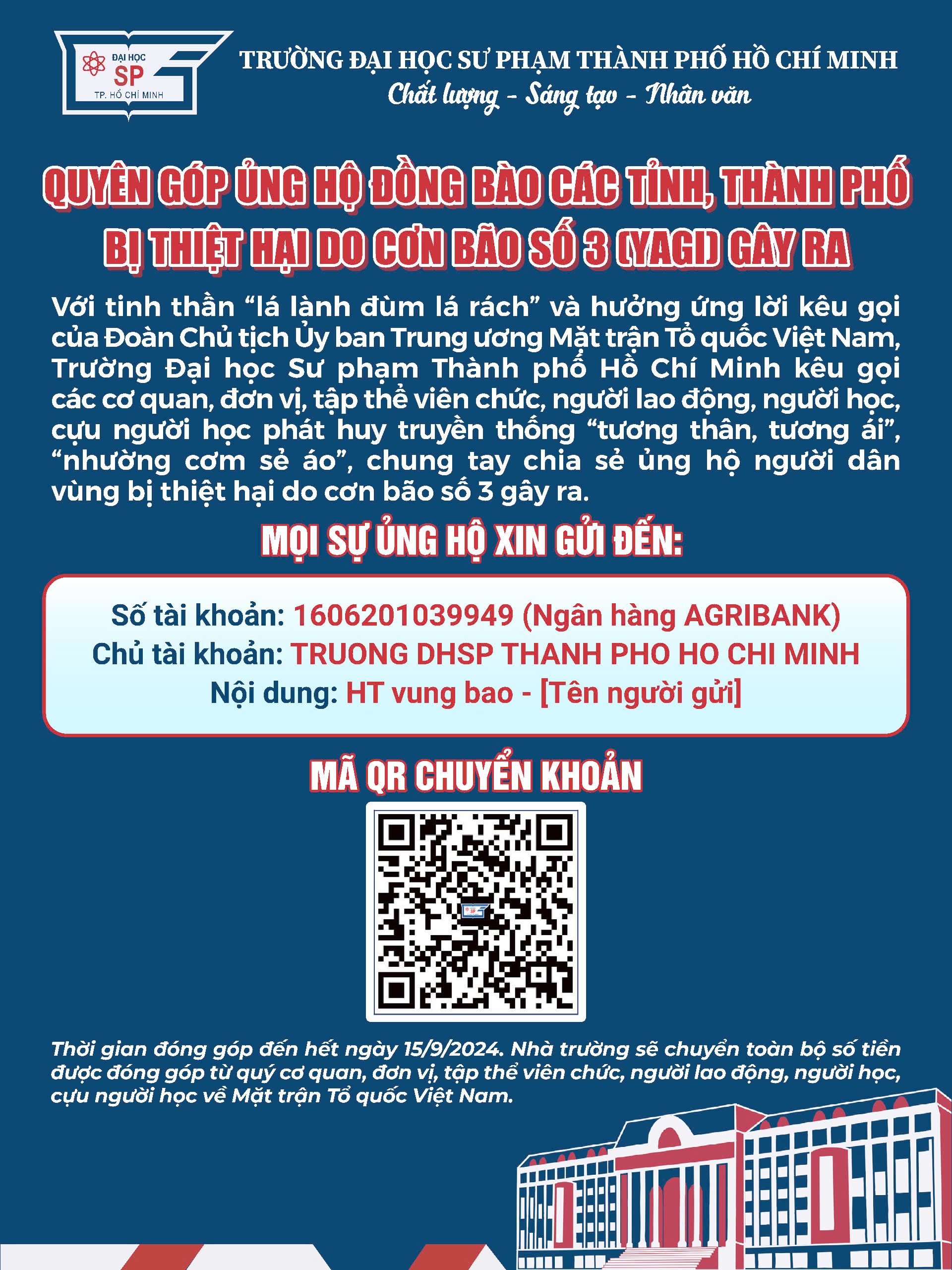 LỜI KÊU GỌI QUYÊN GÓP ỦNG HỘ ĐỒNG BÀO BỊ THIỆT HẠI DO CƠN BÃO SỐ 3 (YAGI) GÂY RA