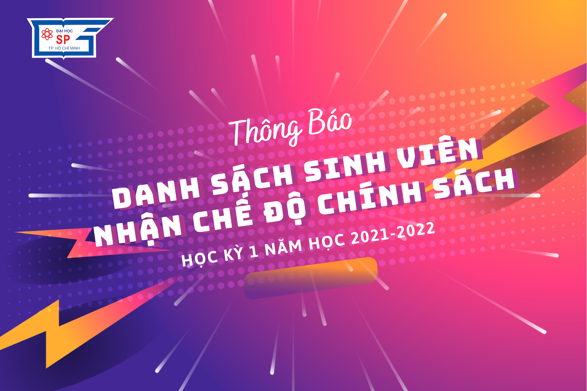 Thông báo danh sách sinh viên nhận chế độ chính sách học kì 1 năm học 2021-2022.