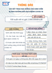 Thông báo V/v xét trao học bổng cho sinh viên bị ảnh hưởng bởi dịch bệnh COVID-19